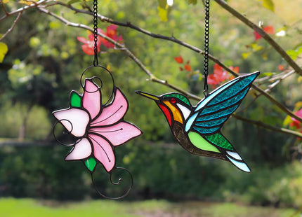 HAOSUM Stained Glass Birds Window Hangings, Stained Glass Hummingbird Decorations,Bird Suncatcher for Window Decor Hummingbird Gifts for Mom,Bird Lovers