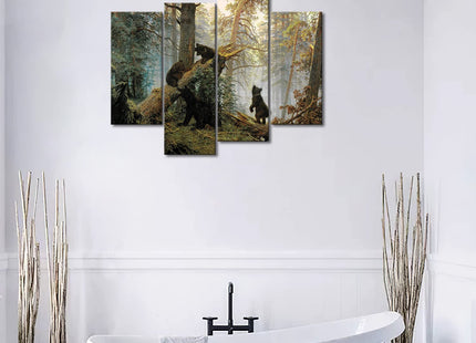 Black Bear Wall Art Bears Play in Forest Broken Tree Canvas Painting The Picture Print On Canvas Animal Pictures for Home Decor Decoration Gift