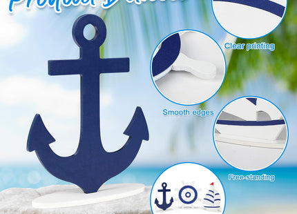 COCHIE Wooden Anchor Nautical Decorations Set of 3, Double-Sided Summer Nautical Tiered Tray Decor, Wood Cruise Anchors Sign for Tabletop, Home, Office, Desk, Shelf, Party Decoration (Sailboat)