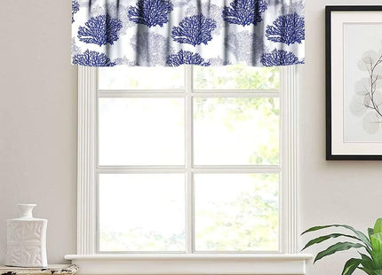 JanJCurt Blue Coral Valance Curtain, Summer Beach Navy Blue Ocean Nautical Coastal Rod Pocket Blackout Short Window Treatment for Kitchen Bathroom Living Room Bedroom, 54x18in