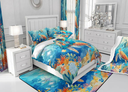 Feelyou Sea Turtle Bedding Set Twin Size Ocean Blue Comforter Cover Set for Boys Girls Teens Beach Coastal Duvet Cover Breathable Summer Holiday Vacation Bedspread Cover Room Decor Animal Quilt Cover