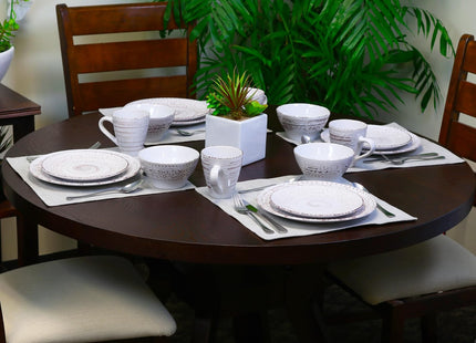 Elama Embossed Stoneware Ocean Dinnerware Dish Set, 16 Piece, Seashell and White Sand