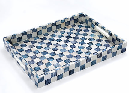 CHI AN HOME 16"x12" Capiz Shell Coastal Decorative Serving Tray, Navy Blue