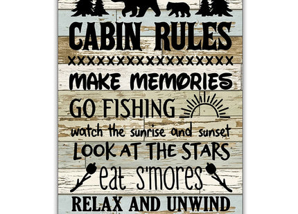 QIONGQI Funny Cabin Rules Metal Tin Sign Wall Art Decor, Farmhouse Wooden Style Cabin Sign for Home Decor Gifts