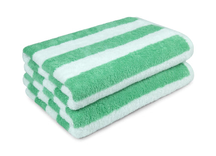 Amazon Basics Striped Beach Towels, Soft & Absorbent Pool Towel, 100% Ring-Spun Cotton, Machine Washable, Quick Dry, OEKO-TEX Certified, Large 30" x 60", Green Cabana Stripe, 2-Pack
