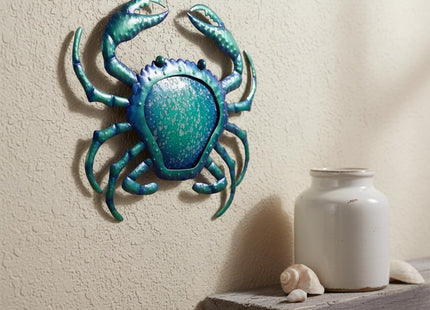 Comfy Hour 12" Blue Metal Crab Wall Decor, Nautical Ocean Theme Sculpture, Decorative Coastal Art for Beach House Patio & Bathroom, Artisan Crafted Iron Sea Animal, 1 Unit