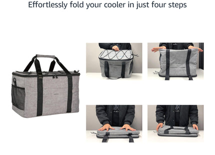 Amazon Basics Insulated Cooler Bag, Soft Leak-Proof Large Travel Cooler for Beach and Picnics, 50 Can Capacity, Water-Resistant, Gray