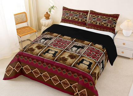 Erosebridal Wildlife Moose Comforter Sets Queen Rustic Cabin Lodge Bedding Sets Aztec Southwestern Native Tribal Comforter for Kids Adult Men Women,Hunting Woodland Animal Quilt Set Red Brown