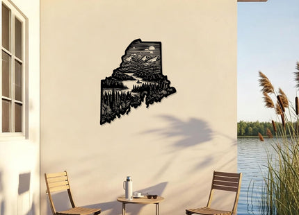 Maine State Landscape Metal Wall ArtWallArt DecorMetal Outdoor DecorMetal SignsRustic Farmhouse ArtworkStunning Wall Decoration for Living RoomOffice (Black,20 Inches)