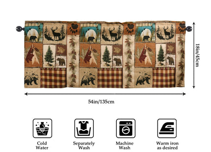 WTQPLNMCB Retro Bear Kitchen Valances 54" W x 18" L Windows Decor