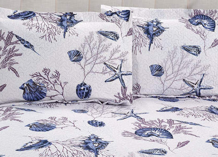 Twin Size Quilt Set Beach Quilt Bedding Twin Quilts Bedspread Coverlet Coastal Ocean Bedding Summer Lightweight Reversible Quilt Beach Bed Spread Coverlet Starfish Conch Shell Home Decor Blue