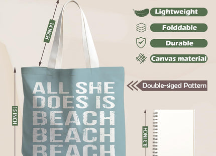 VIIJJUE Blue Beach Tote Bag, Coastal Beachy Canvas Tote Bags, Beach Lover Gifts for Women, Retro Coastal Nautical Reusable Grocery Shopping Bag