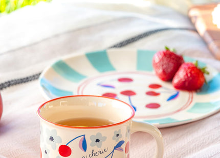 Karma, 14 oz New Bone China Camp Mug - Cute Coffee and Tea Mug - New Bone China Coffee Mugs for Women and Men, Blueberry