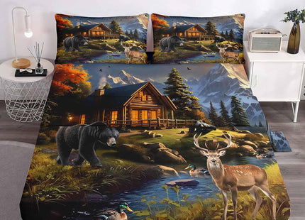 LUVIVIHOME 4PCS Deer Sheets Set, Twin Bed Sheets, Black Bear Moose Mallard Duck Woodland Animal Hunting Lodge Rustic Cabin Country Farmhouse Bedding Set, 1 Fitted Sheet & 1 Flat Sheet & 2 Pillowcases
