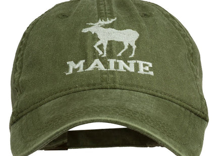 e4Hats.com Maine State Moose Embroidered Washed Dyed Cap Olive Green