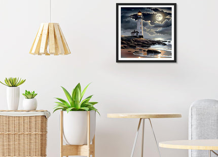 HEIBAGO Beach Landscape Diamond Art Kits for Adults, Lighthouse Diamond Painting Kits for Adults Beginners, 5D Full Drill Round Diamond Art Painting,DIY Diamond Dots for Adult for Home Decor 12x12 in