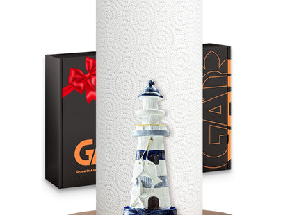Lighthouse Paper Towel Holder, Nautical Coastal Beach Ocean Decor for Kitchen Bathroom Countertop, Freestanding Wooden Stand, Standard & Jumbo Rolls, Lighthouse Gift for Women