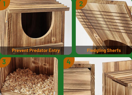 JILVGS Owl Box, Carbonized Pine Screech Owl Nesting Box