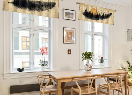 Wssklovj Feather Valance Curtain for Windows 2 Pack Forest Bird Ink Drawing Tree Forest Rod Pocket Window Treatments Short Curtains for Kitchen Windows Bathroom Bedroom 54x18 Inch