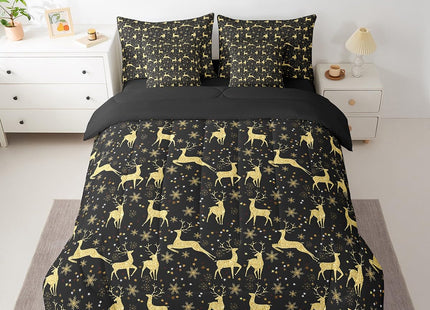 Erosebridal Elk Deer Bed in a Bag 7 Pcs Queen,Golden Deers Comforter Set for Kids Teens,Merry Christmas Fitted Sheet,Xmas Winter Snowflake Sheet Set,Moose Wild Animals Wildlife Bedding Set Room Decor