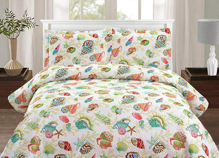 Quilt Set King Size Beach Bedding King Bedspread Coverlet Coastal Ocean Quilt Summer Lightweight Bedspread Beach Quilt Bed Spread Starfish Conch Decor Soft Home Reversible Bedding
