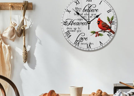 godblessign Cardinal Wall Clock Cardinal Christmas 10 inch Love Never Dies