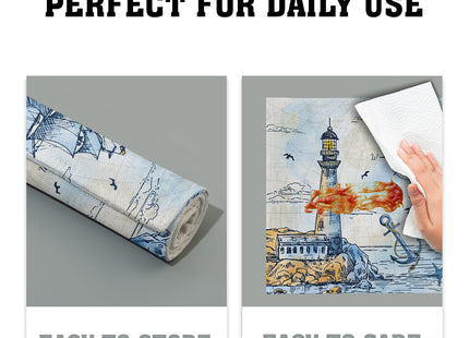 Nautical Placemats Set of, Retro Compass Lighthouse Anchor Sail Boat Ocean Theme Placemat Heat Resistant Washable Place Mats for 4 for Party Home Dining Tables Decor