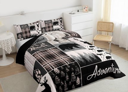Buffalo Patchwork Full Size Bedding Set, Hunting Bear Deer Comforter Set