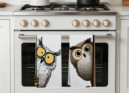 2 Pcs Cute Owl Kitchen Towels, Funny Owls Decor Tea Towels 14 x 24 Inches