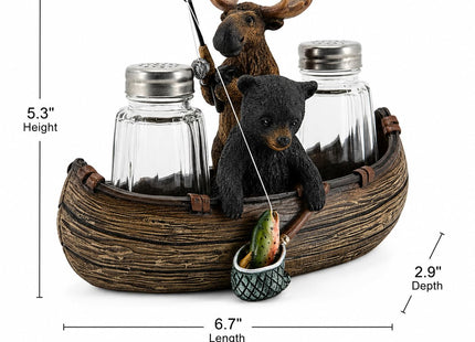 Comfy Hour Bear Salt and Pepper Shakers with Holder, Moose Canoe Set