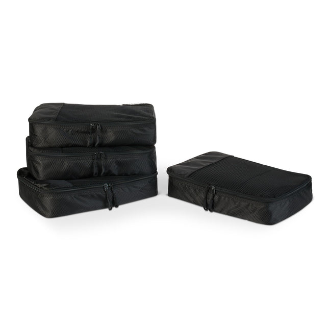 Amazon Essentials 4-Piece Packing Cubes Travel Accessories Set, Luggage Organizer with Double Zipper, Mesh Top, Space-Saving, Medium, Black (Previously Amazon Basics)