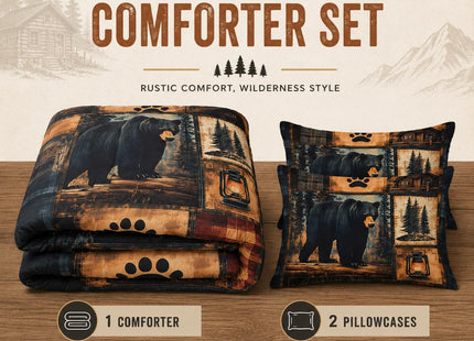 AILONEN Black Bear Comforter Set Queen Size,Rustic Bear Bedding Set for Kids Boys Girls,3-Piece Wildlife Themed Hunting Comforter with 2 Pillowcases
