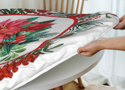 Christmas Holly Tablecloths Round Tablecloth Fitted Elastic Table Cover Washable for Kitchen Dining Picnic Party Fit T able 40-44