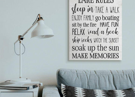Lake House Rules Motivational, 30 x 40 Inch Canvas Wall Art