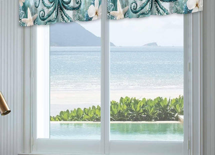 EwdeWwo Nautical Coastal Valance for Windows, Beach Sea Ocean Theme Rod Pocket Curtain Valances for Living Room Bathroom Underwater World Window Treatment Valances
