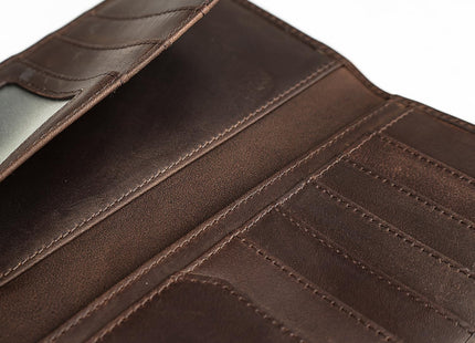 DK86 Deer Long Wallet For Men Full Grain Leather Rfid Blocking Rodeo Wallet Bifold Wallet Deer Wallet, Coffee