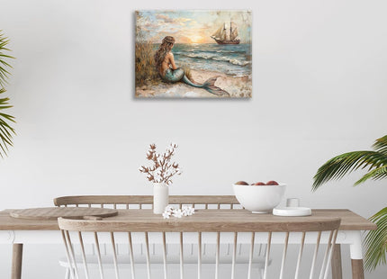 Trulave Mermaids Bathroom Wall Art Beach Ocean Sailboat Picture Decor 16x12