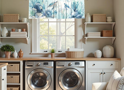Kapok Quadrant Coastal Valance for Windows - Blue Sea Turtle Valance Curtain 54"x18" Short Curtain Window Treatment for Kitchen Living Room Bathroom Bedroom