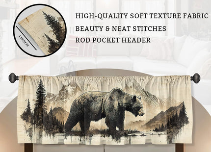 Wssklovj Bear Valance Curtain for Windows 4 Pack Mountain Forest Wood Wildlife Rod Pocket Printed Curtain Valances Short Tier Curtains for Living Room Bathroom Bedroom 54x18 Inch
