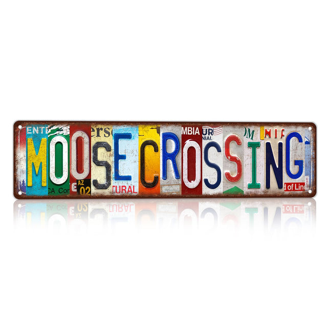 Vintage Moose Crossing Street Sign Wall Decor Metal Tin Signs