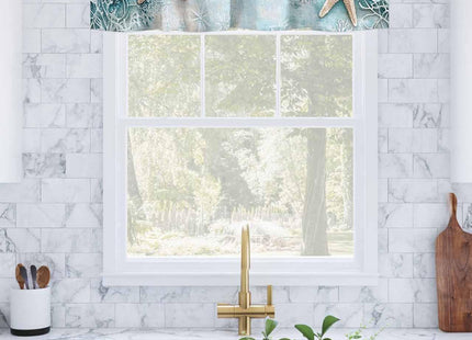 EwdeWwo Nautical Coastal Valance for Windows, Beach Sea Starfish Ocean Theme Rod Pocket Curtain Valances for Living Room Bathroom Underwater World Window Treatment Valances 54" W x 18" L, 1 Panel