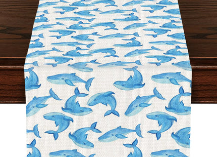 Blue Whale Table Runner, Kitchen Dining Table Decor, Blue Whale Decor Gifts Table Runners for Indoor Outdoor Home Farmhouse Holiday Wedding Birthday Party Decoration, 13 x 72 Inch