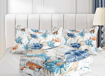 Blue Sea Turtle Themed Comforter Set 3Pcs Queen for Kid Teen Girl Boy Adult