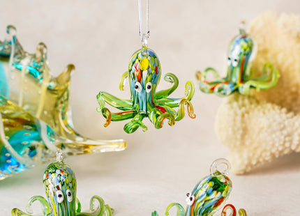 2'' Art Glass Octopus Coastal Hanging Ornament
