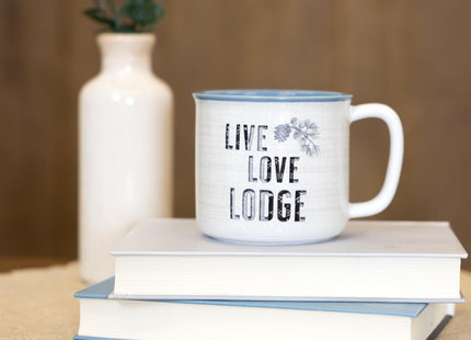 Pavilion Gift Company - Live Love Lodge - 17 Oz Coffee Mug Tea Cup Woodland Hiking Camping Pine Cone Cabin Woods Lodge Gift Outdoorsy Present