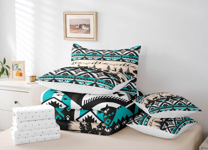 Feelyou Western Comforter Set with Sheets 7 Piece Twin Size Southwestern Aztec Bedding Set for Kids Boys Girls Bear Bed in a Bag Deer Moose Room Decor Wild Animals Blue Soft Lightweight Microfiber