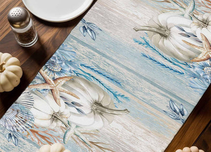Boanket Blue Coastal Fall Table Runner - 36 Inch Long, Thanksgiving Pumpkins Kitchen Dining Table Runner Dresser Scarves, Starfish Coral Farmhouse Decor for Coffee Tables Wedding Party Banquet