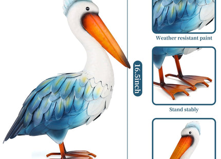 Ratuor Pelican Statues Metal Garden Decor Coastal Blue Heron Yard Art Sculpture Ornament for Backyard Porch Patio Pond Decor