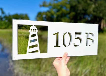 Horizontal Lighthouse Address Sign, Weatherproof PVC Nautical House Numbers, Beach House Address Plaque, Exterior Coastal Home Decor