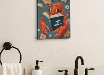 YJIKRTVT Funny Animal Canvas Wall Art, Whimsical Lobster Reading Book Print Artwork, The Art Of Letting Go Quote Wall Decor, Cute Sea Animal Floral Print Decor for Bedroom Living Room 8x10 Inches